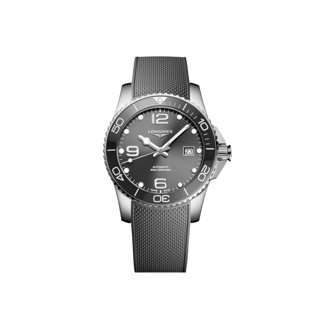 론진 하이드로콘퀘스트 오토매틱 41mm 스테인리스 스틸 세라믹 러버 스트랩 선레이 그레이(Longines Hydroconquest Automatic 41mm Stainless Steel Ceramic Rubber Strap Sunray Grey)