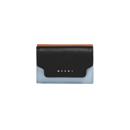 Marni Leather Tri-Fold Wallet Black Illision Blue Chili