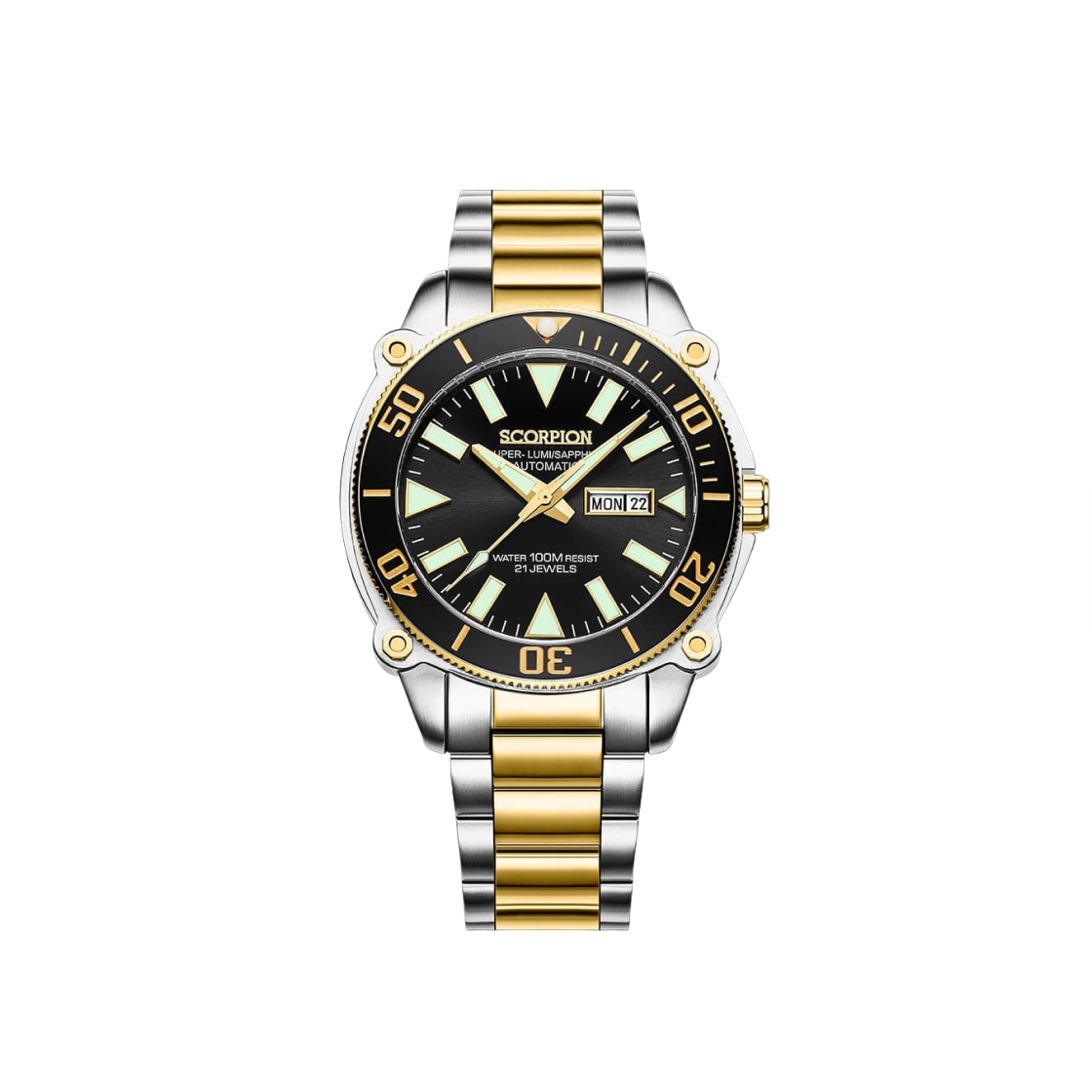 스콜피온 100m 워터프루프 다이버 오토매틱 워치 골드(Scorpion 100m Waterproof Diver Automatic Watch Gold)