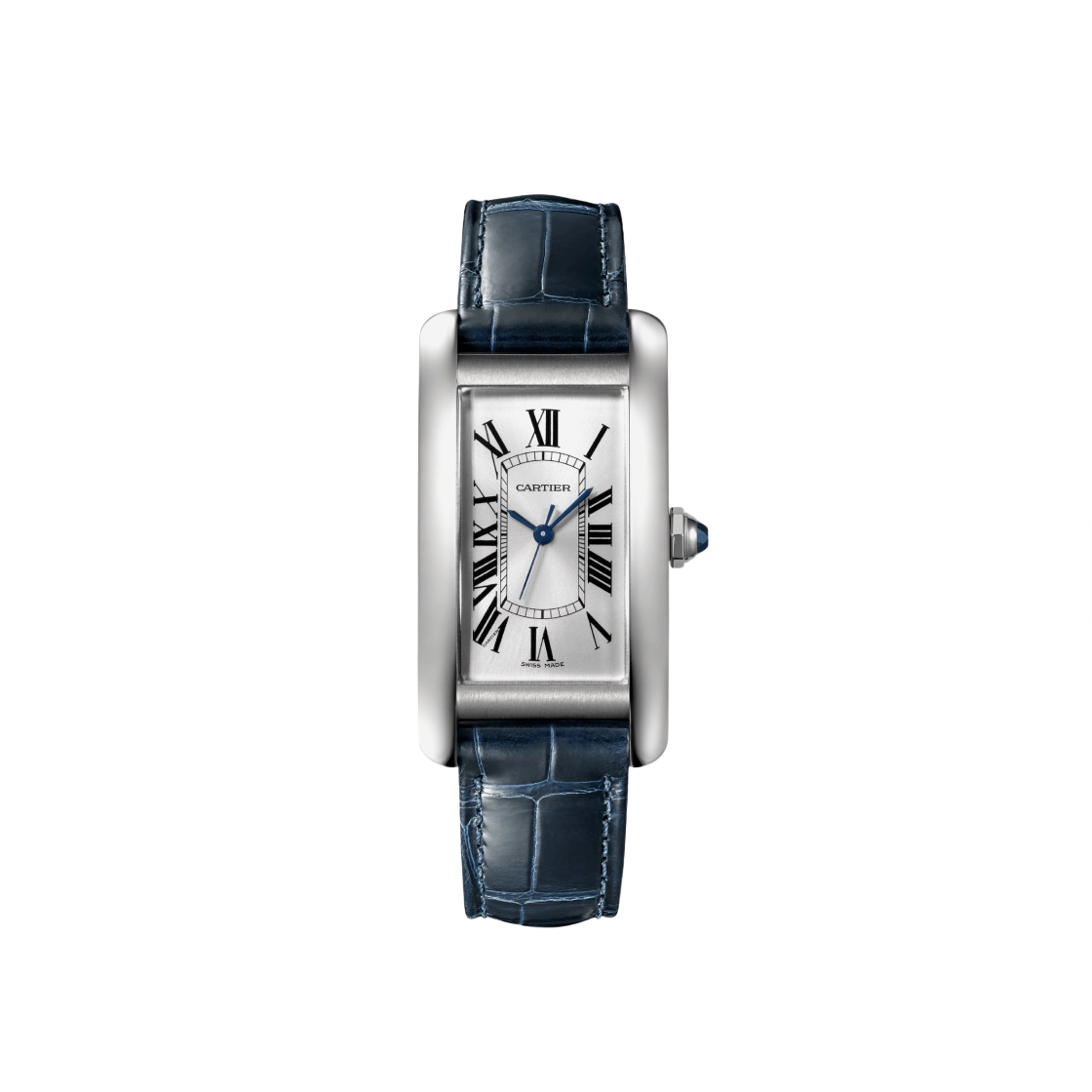 까르띠에 탱크 아메리칸 워치 미디움 쿼츠 스틸 유광 엘리게이터 스킨 네이비 블루(Cartier Tank Americaine Watch Medium Quartz Steel Shiny Alligator Skin Navy Blue) - 1