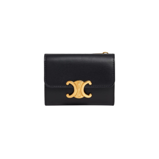 Celine Compact Wallet with Coin Triomphe in Shiny Calfskin Black