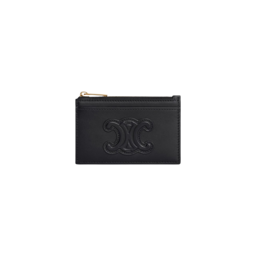 Celine Zipped Card Holder Cuir Triomphe in Shiny Calfskin Black