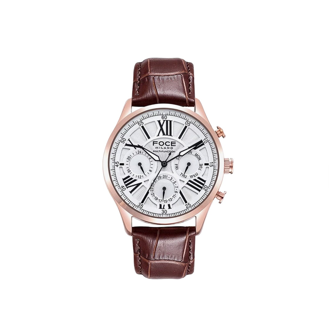 포체 FM7615LRG 멀티 펑션 레더 43mm 화이트 로즈 골드(Foce FM7615LRG Multi-Function Leather 43mm White Rose Gold)