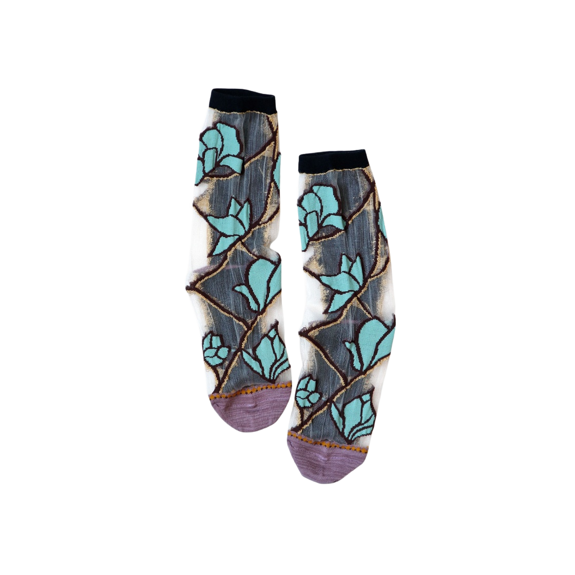 캐피탈 200 매그놀리아 패턴 시스루 삭스 블랙(Kapital 200 Magnolia Pattern See Through Socks Black) - 1