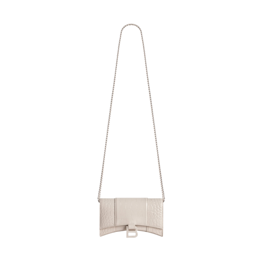 Balenciaga Hourglass Wallet On Chain Crocodile Embossed Beige