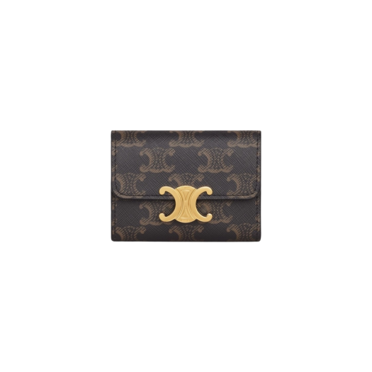 Celine Compact Wallet with Coin in Triomphe Canvas Tan
