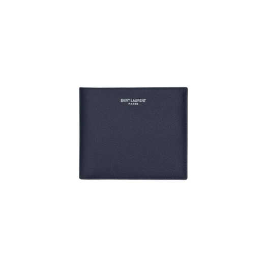 Saint Laurent East/West Wallet In Grain De Poudre Embossed Leather Midnight Blue