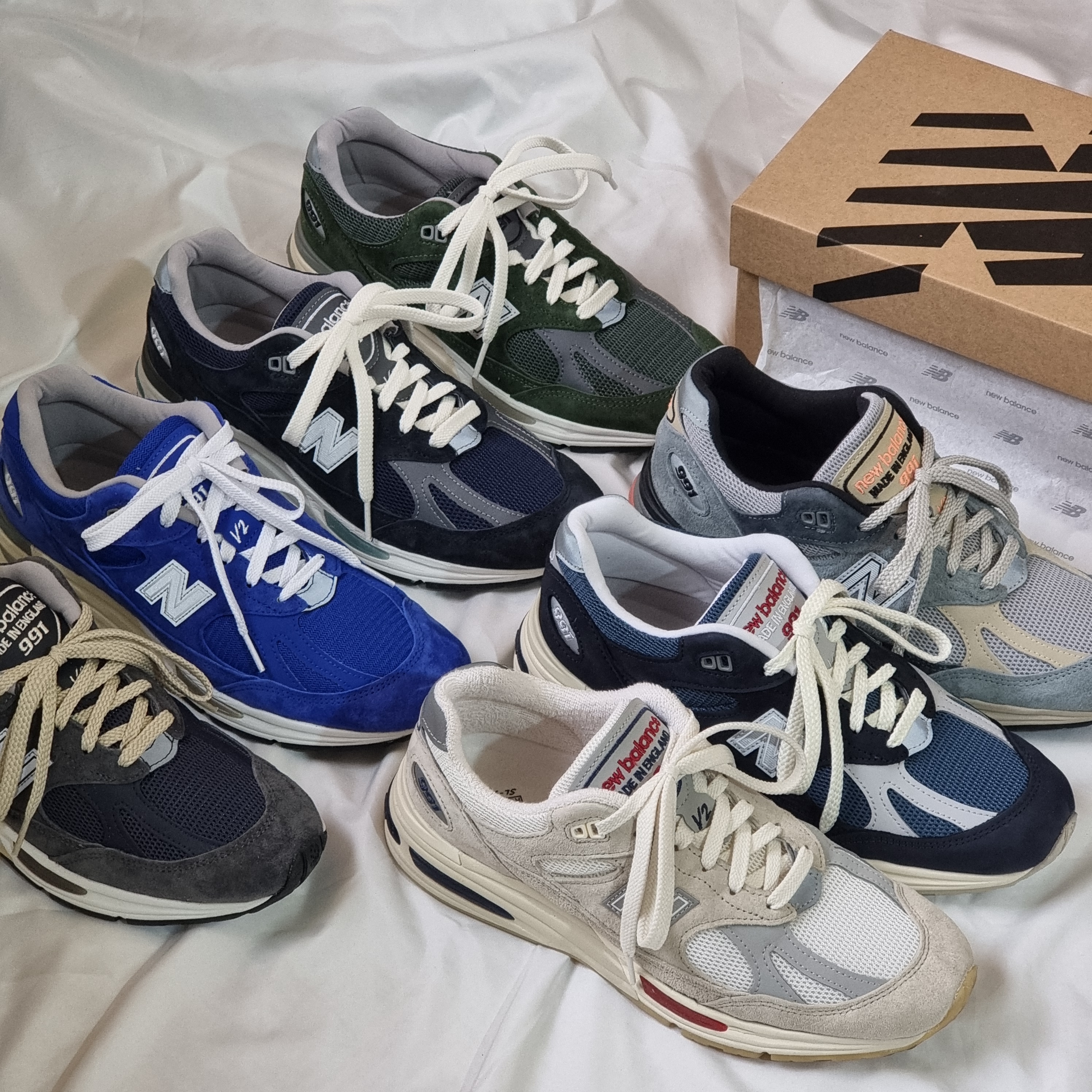 New Balance 991v2 Made in UK Dark Navy Smoked Pearl, New Balance 991v2 Made in UK Kombu Green 착용 스타일