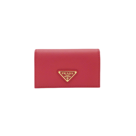 Prada Saffiano Leather Triangle Logo Card Holder Fiery Red