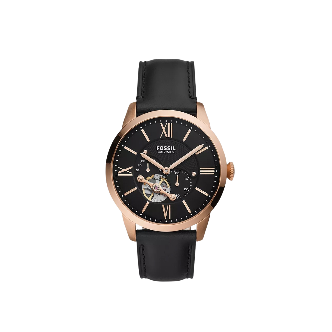 파슬 타운스맨 오토매틱 44mm 레더 로즈 골드 블랙(Fossil Townsman Automatic 44mm Leather Rose Gold Black) - 1