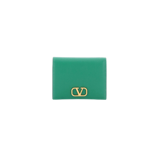 Valentino Compact Vlogo Signature Grainy Calfskin Wallet Green
