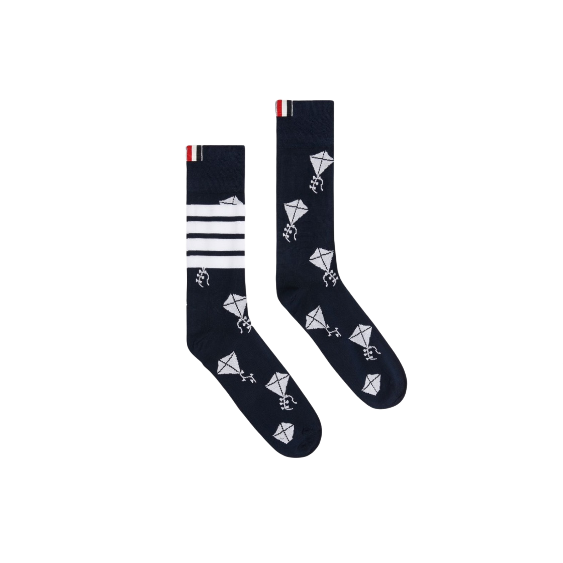 톰브라운 머서라이즈드 코튼 하프 드롭 카이트 아이콘 사선 삭스 네이비