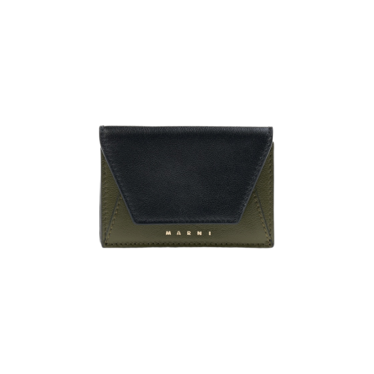 Marni Leather Tri-Fold Wallet Black Mosstone