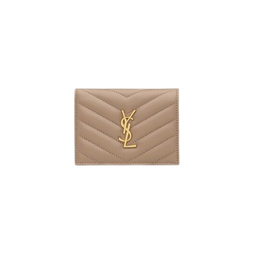 Saint Laurent Cassandre Matelasse Flap Card Case In Lambskin Dusty Grey