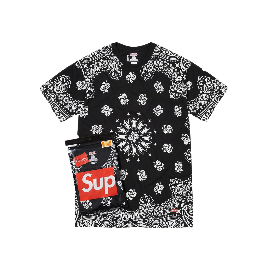 슈프림 헤인즈 반다나 태그리스 티셔츠 블랙 (2개입)(Supreme Hanes Bandana Tagless T-Shirt Black (2 Pack))
