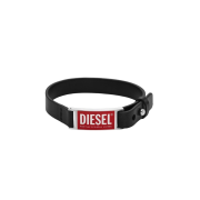 Diesel Dx1370 Black Leather Logo Stack Bracelet Black
