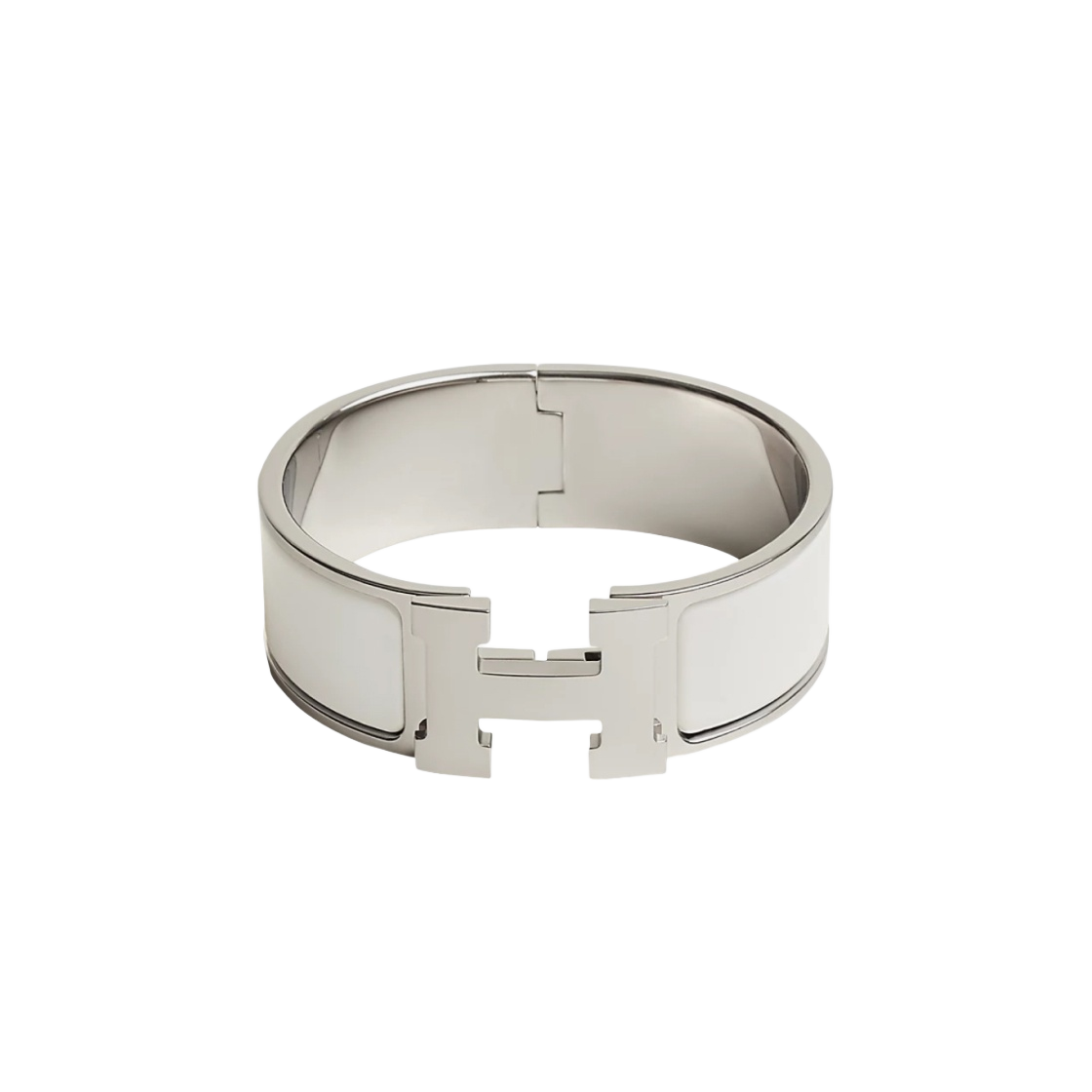 (W) 에르메스 클릭 클락아슈 브레이슬릿 팔라듐 하드웨어 & 블랑((W) Hermes Clic Clac H Bracelet Palladium & Blanc) - 1
