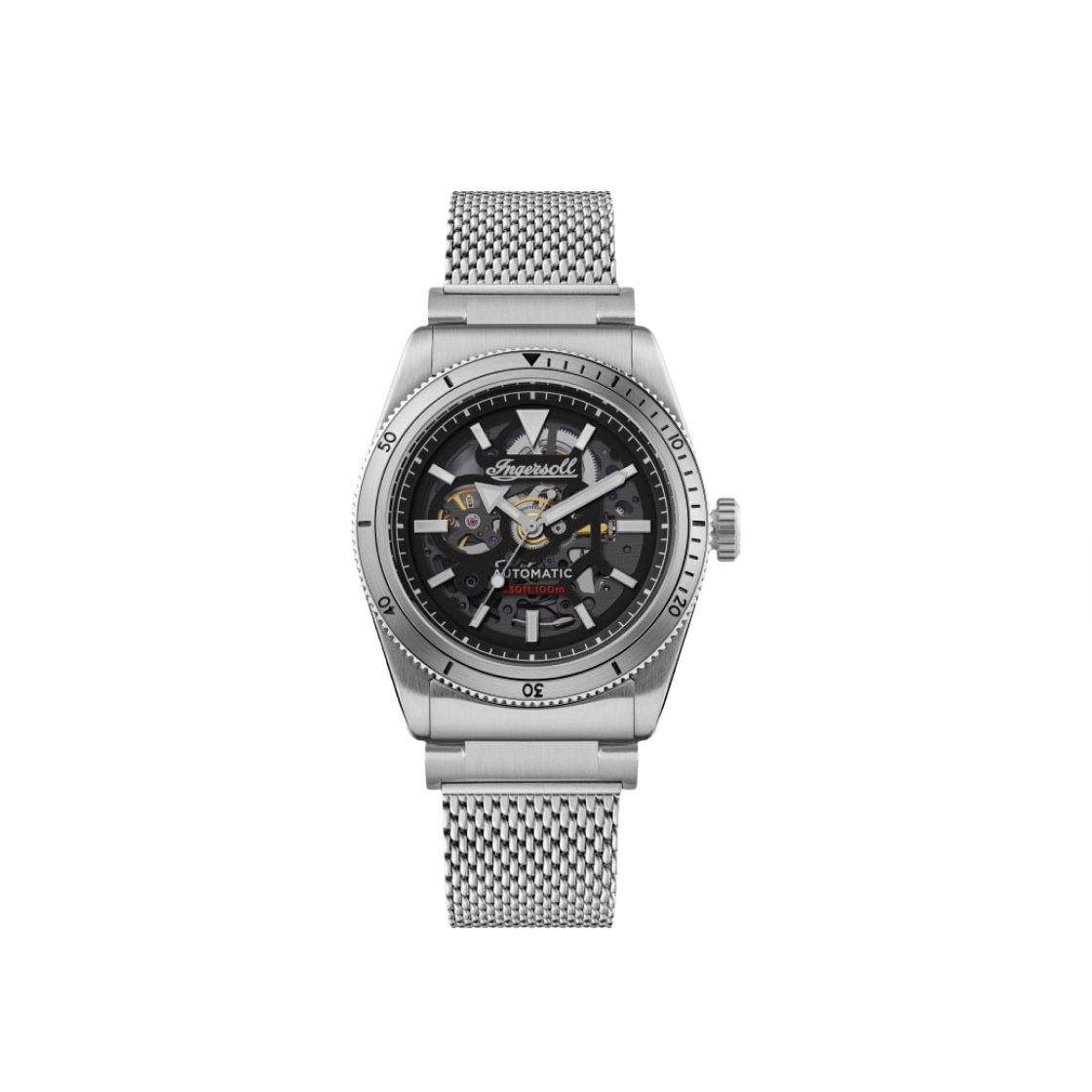 잉거솔 스코빌 스켈레톤 43mm I13903 오토매틱 스테인리스 스틸 실버 블랙 실버 다이얼(Ingersoll Scovill Skeleton 43mm I13903 Automatic Stainless Steel Silver Black Silver Dial)