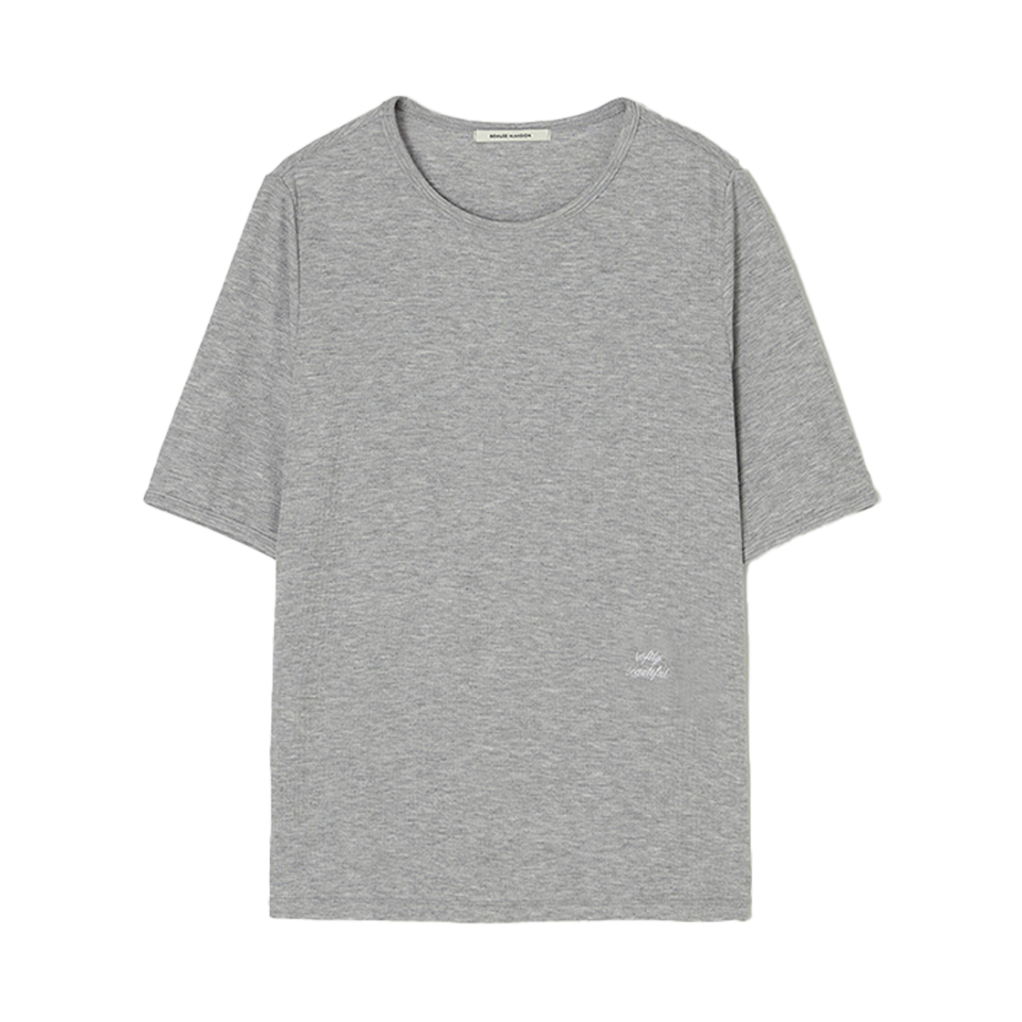 비뮤즈맨션 엠브로이더리 립 티셔츠 멜란지그레이(BEMUSE MANSION Embroidery ribbed t shirt Melange gray)