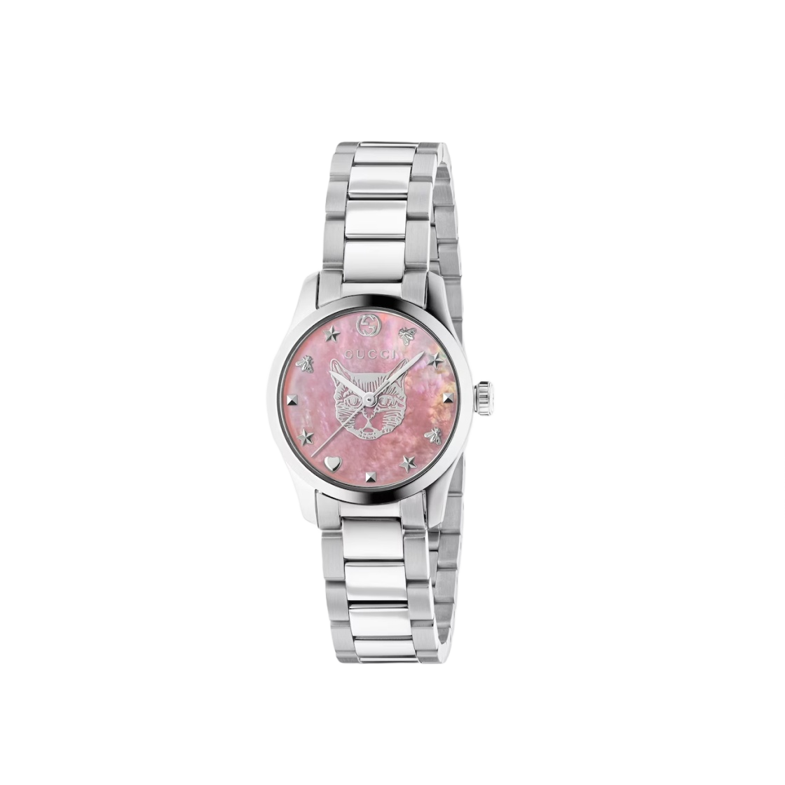 (W) 구찌 G-타임리스 쿼츠 27mm 스틸 핑크 마더 오브 펄((W) Gucci G-Timeless Quartz 27mm Steel Pink Mother of Pearl)