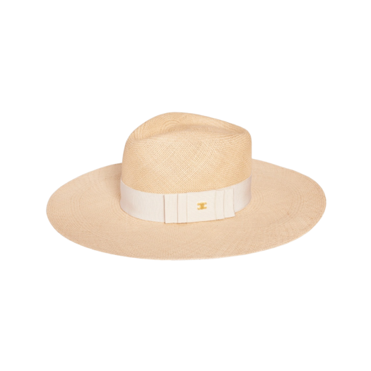 (W) Celine Triomphe Signature Panama Hat in Straw Natural Light Beige