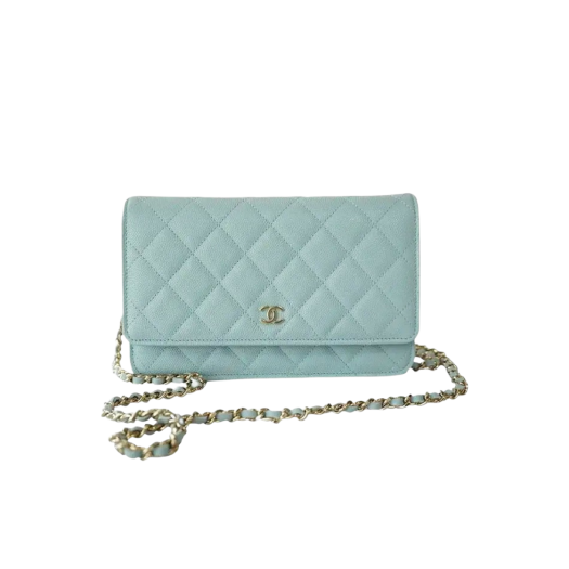 Chanel Classic Wallet On Chain Grained Calfskin & Gold Light Blue