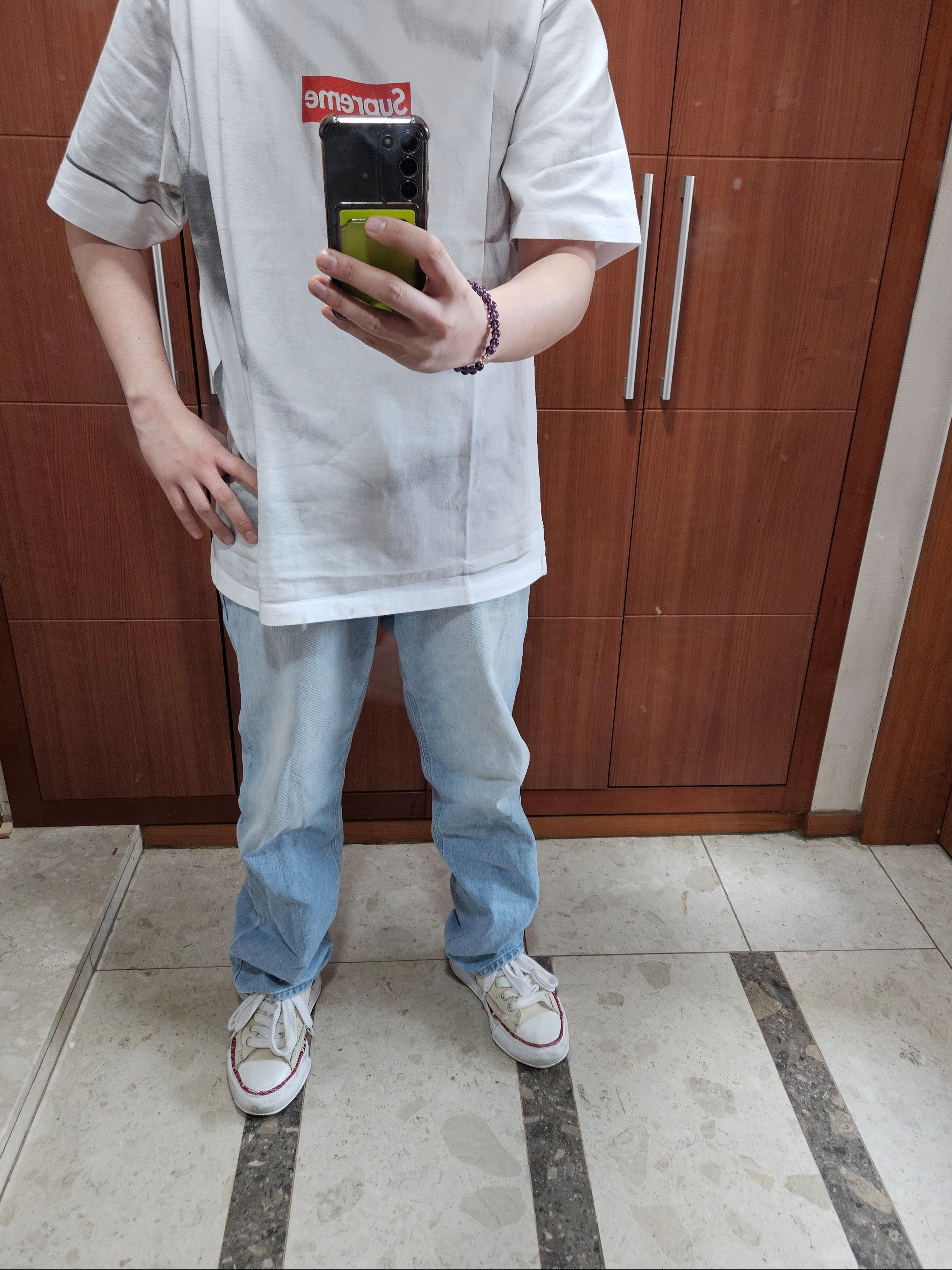 Supreme x MM6 Maison Margiela Box Logo T-Shirt White - 24SS, Maison Mihara Yasuhiro Peterson OG Sole Canvas Low-top Sneakers Natural 착용 스타일