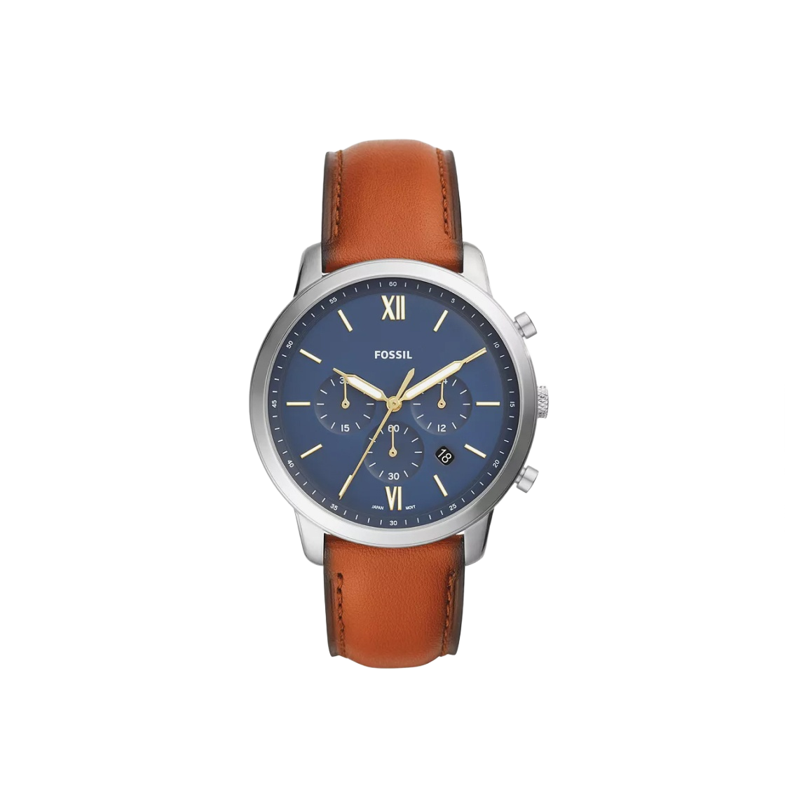 FS5453 Fossil Neutra Quartz Chronograph 44mm Blue Silver Leather Brown