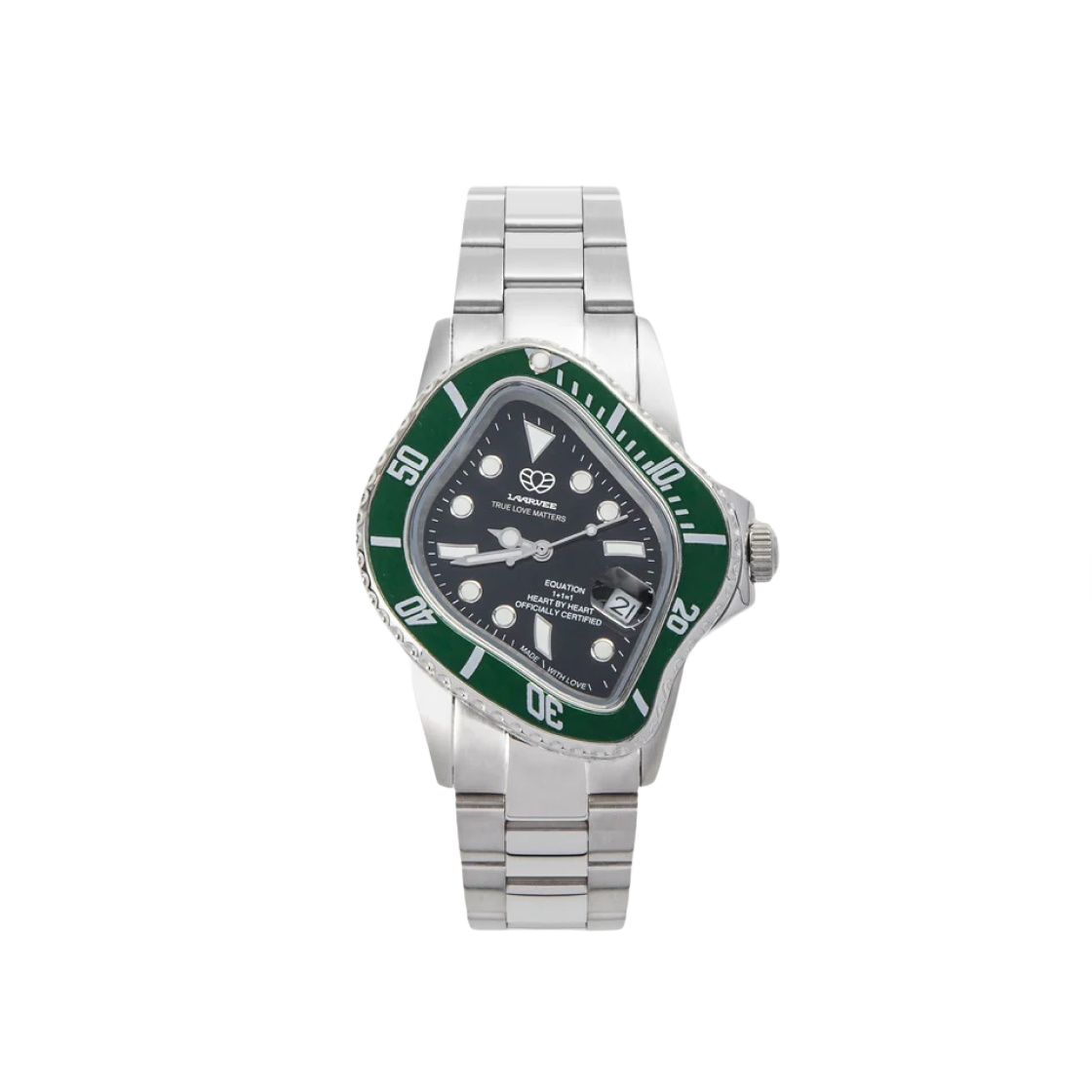 라르비 PEA001 실버 프리시전 스틸 그린 베젤 블랙 다이얼(Laarvee PEA001 Silver Precision Steel Green Bezel Black Dial)