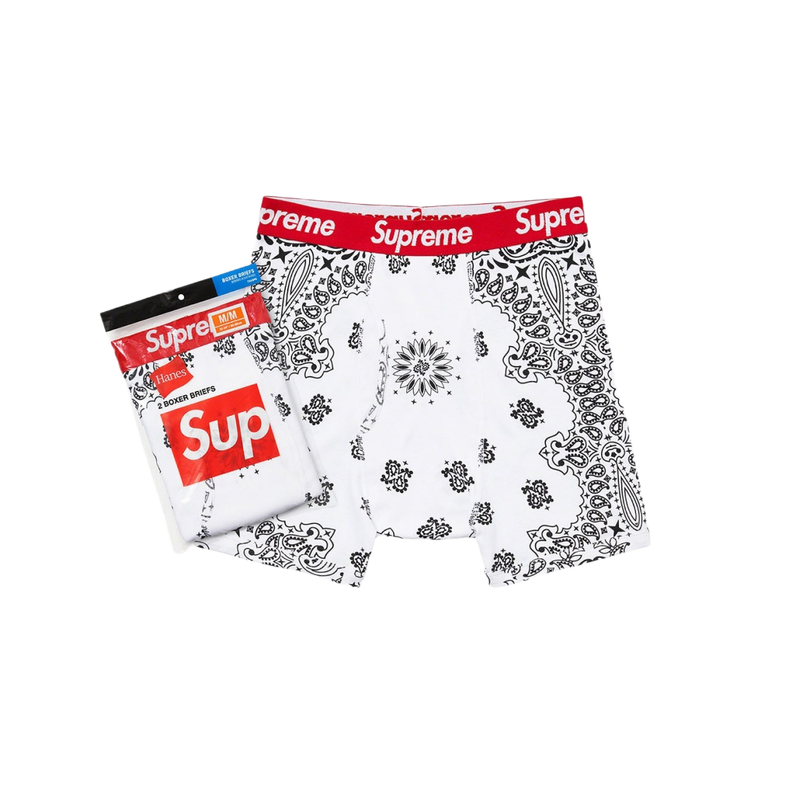 슈프림 헤인즈 반다나 박서 브리프 화이트 (2개입)(Supreme Hanes Bandana Boxer Briefs White (2 Pack))
