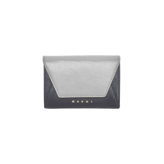 Marni Leather Tri-Fold Wallet Ash Grey Navy Blue