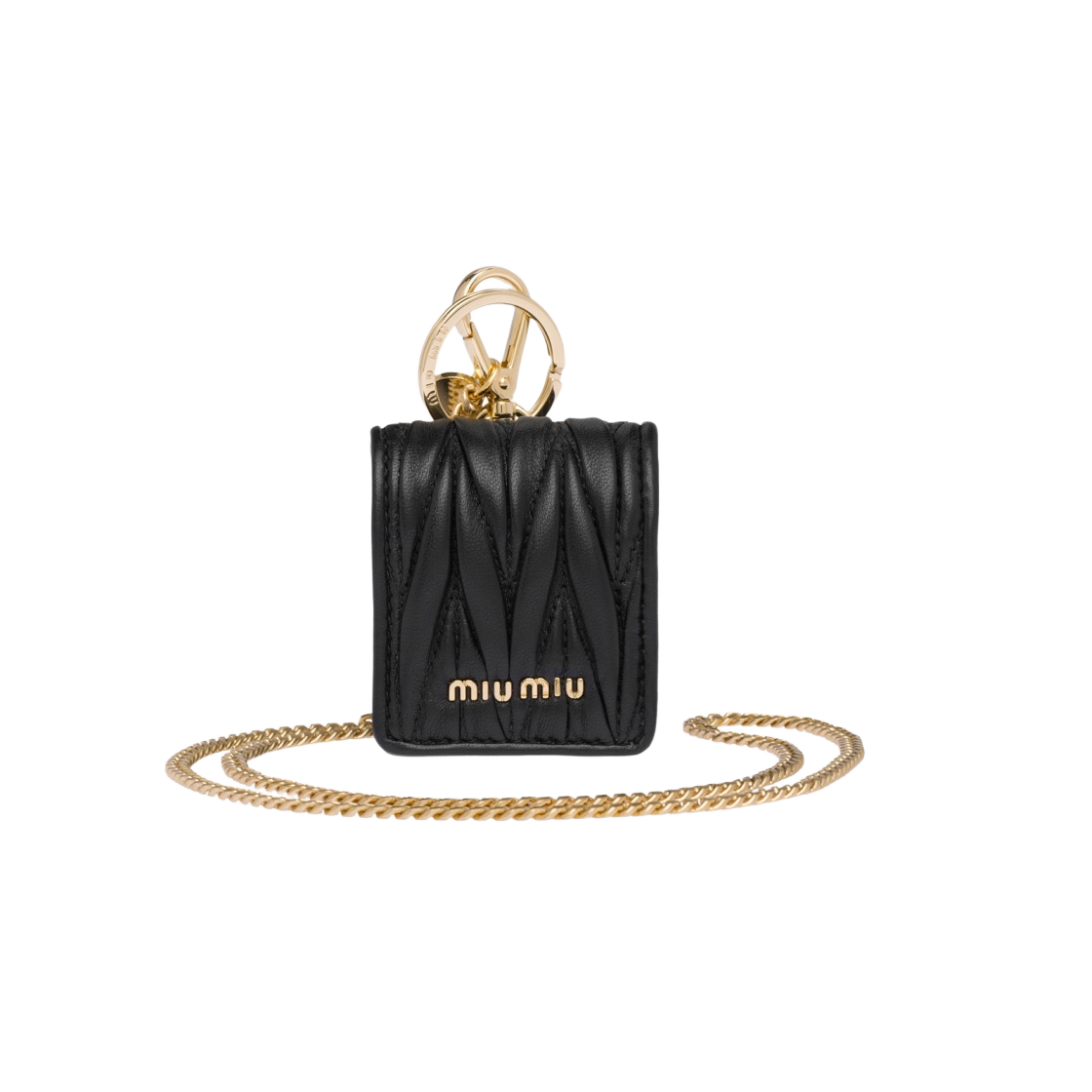 미우 미우 마테라쎄 가죽 에어팟 케이스 블랙(Miu Miu Matelasse Nappa Leather Airpods Case Black) - 1