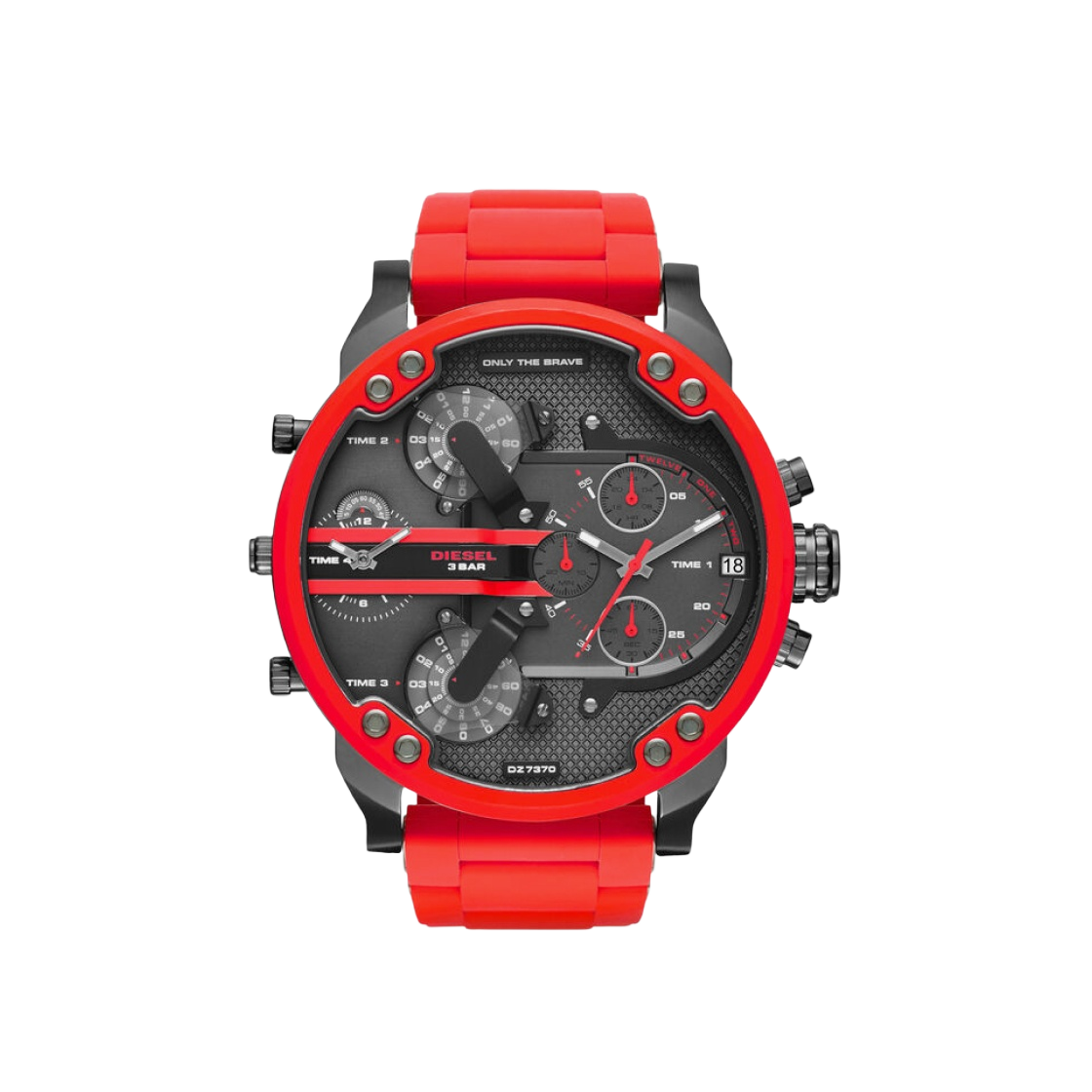 DZ7370 Diesel DZ7370 Mr. Daddy 2.0 Quartz 57mm Gunmetal Grey Stainless Steel Silicone Red