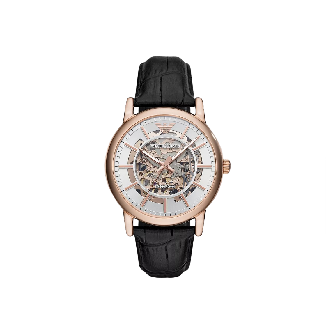 AR60007 Emporio Armani Automatic 43mm Leather Silver Rose Gold Black