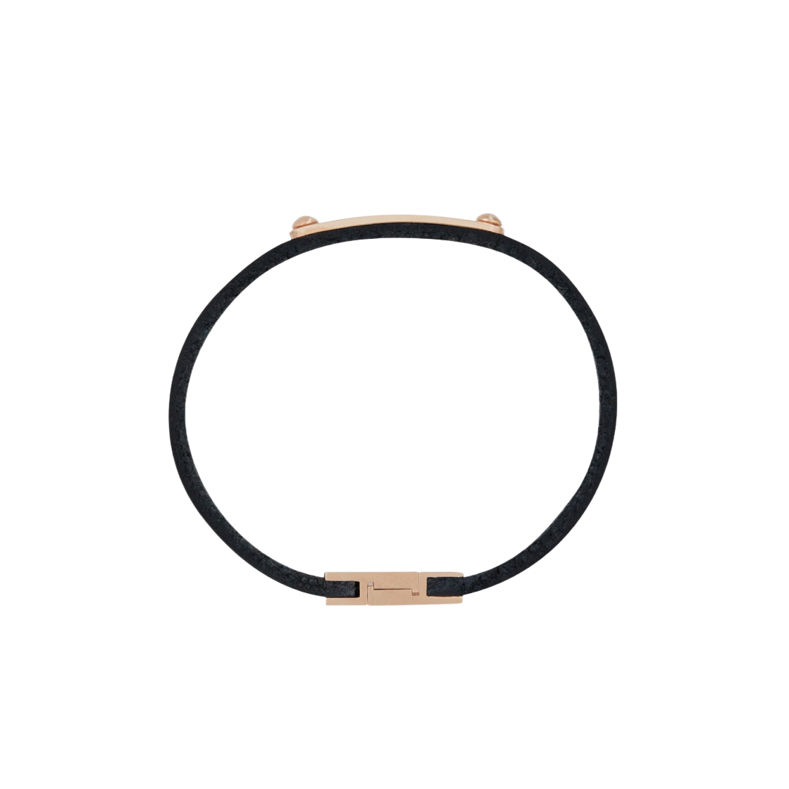 (W) 생로랑 스무스 레더 메탈 ID 플라크 브레이슬릿 블랙 로즈골드((W) Saint Laurent ID Plaque Bracelet in Smooth Leather and Metal Black Rose Gold) - 2