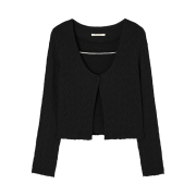 BEMUSE MANSION U-neck crinkle cardigan set Black