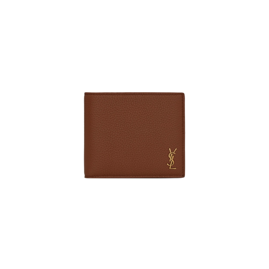 Saint Laurent Tiny Cassandre East/West Wallet in Grained Leather Toasted Brown