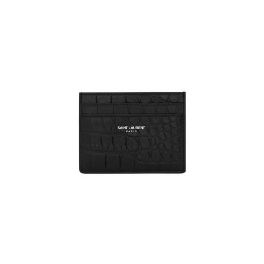 Saint Laurent Paris Credit Card Case in Crocodile Embossed Leather Black