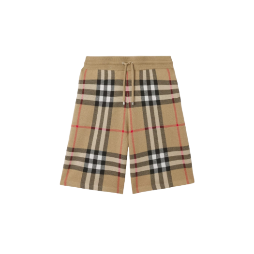 Burberry Check Silk Wool Jacquard Shorts Archive Beige