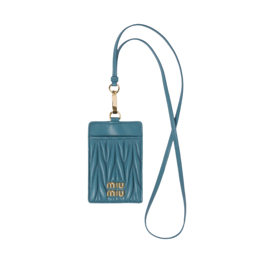 (W) Miu Miu Matelasse Nappa Leather Badge Holder Marina Blue