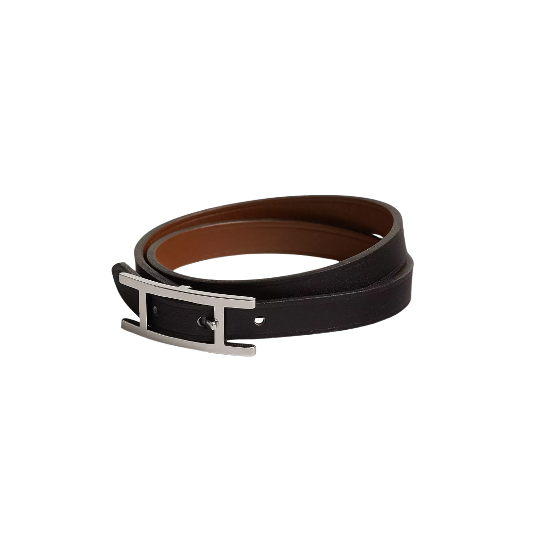 에르메스 비아피 더블 투어 브레이슬릿 샤모니 타델락트 팔라듐 하드웨어 & 누아 포브(Hermes Behapi Double Tour Bracelet Chamonix Tadelakt Palladium & Noir Fauve) - 1