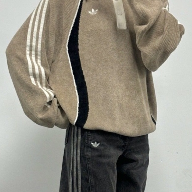 Adidas Originals Retro Remix Polo Sweatshirt Trace Khaki Brown - KR Sizing 착용 스타일 - 2