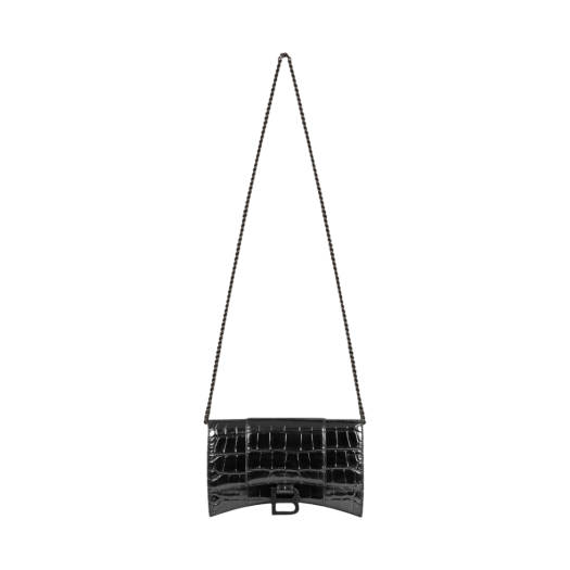 Balenciaga Hourglass Wallet On Chain in Crocodile Embossed Calfskin Black