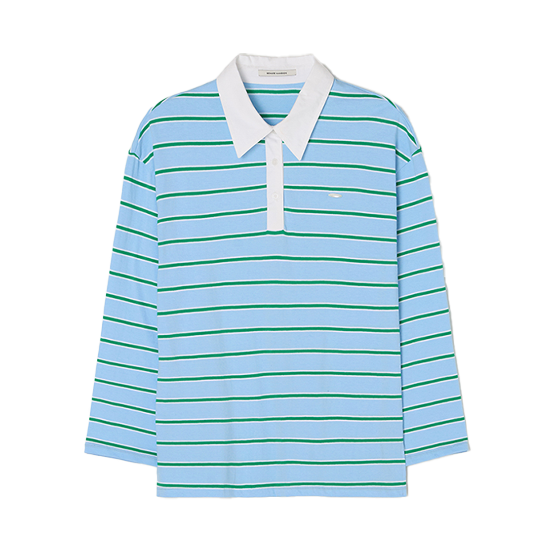 비뮤즈맨션 스트라이프 칼라 티 셔츠 스카이 블루(BEMUSE MANSION Stripe collar t shirt Sky blue)