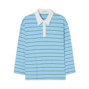 BEMUSE MANSION Stripe collar t shirt Sky blue