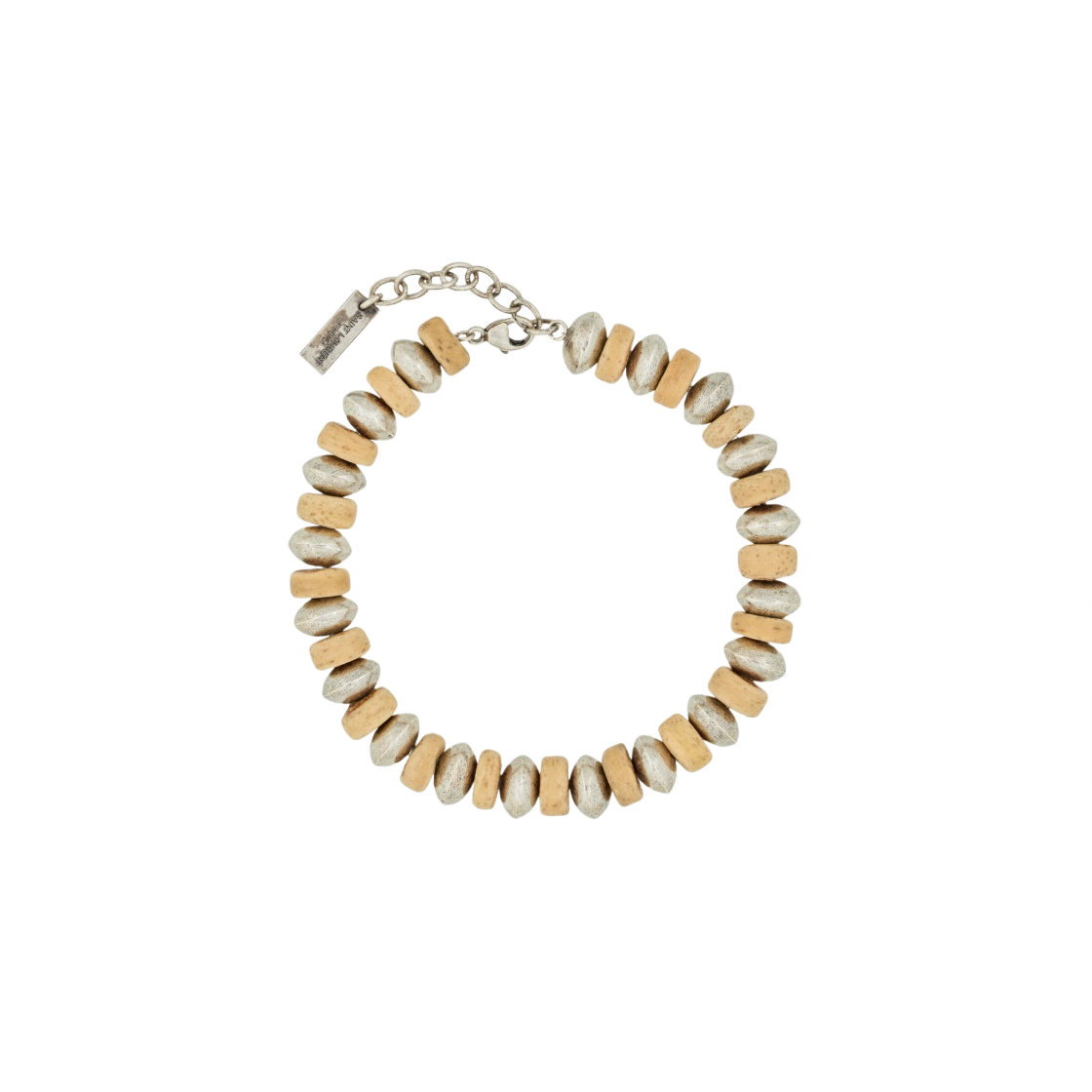 생로랑 멀티 비즈 브레이슬릿 메탈 앤 우드 옥시다이즈드 실버 앤 브라운(Saint Laurent Multi Beads Bracelet In Metal And Wood Oxidized Silver And Brown) - 1