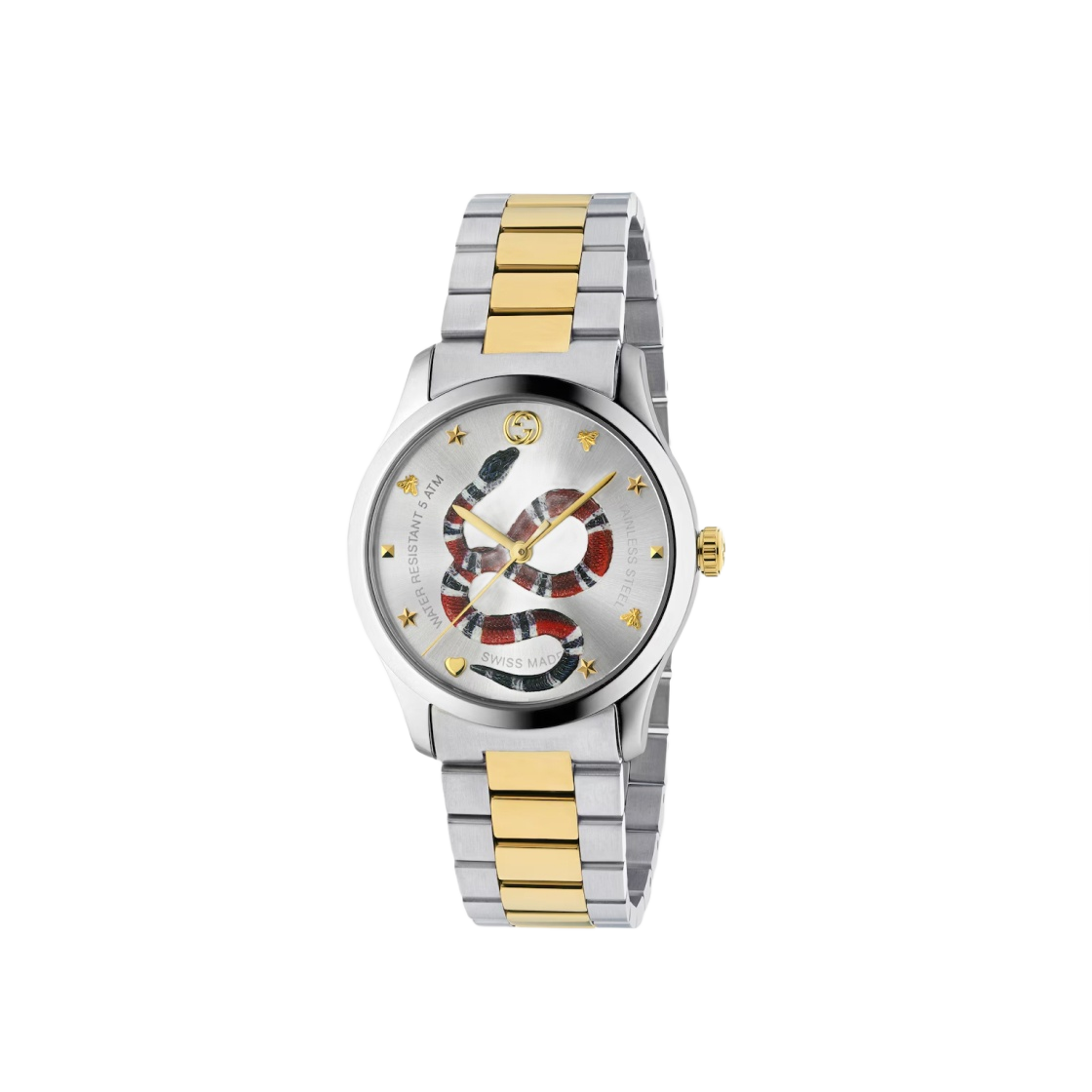 구찌 G-타임리스 쿼츠 38mm 스틸 옐로우 골드 PVD 실버(Gucci G-Timeless Quartz 38mm Steel Yellow Gold PVD Silver)