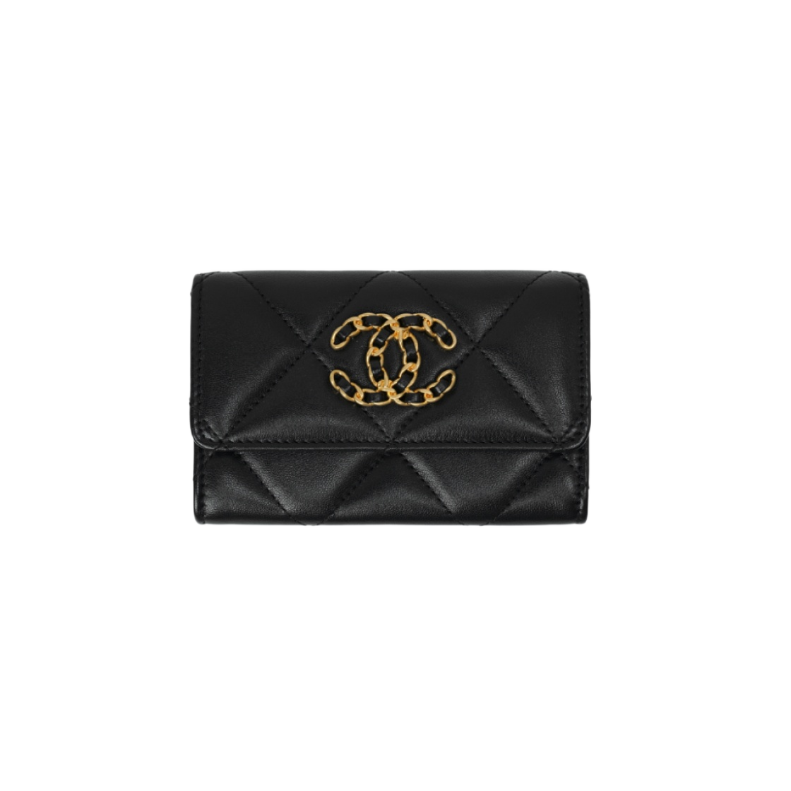 샤넬 19 플랩 카드 홀더 램스킨 & 골드 메탈 블랙 | Chanel | KREAM