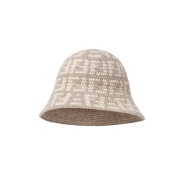 (W) Fendi FF Jacquard Cashmere Cloche Hat Grey