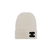 (W) Chanel Beanie Cashmere & White Black